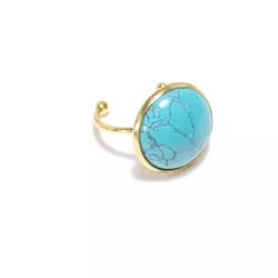Bague Milet dorée en acier inoxydable avec cabochon turquoise bleue, vue produit