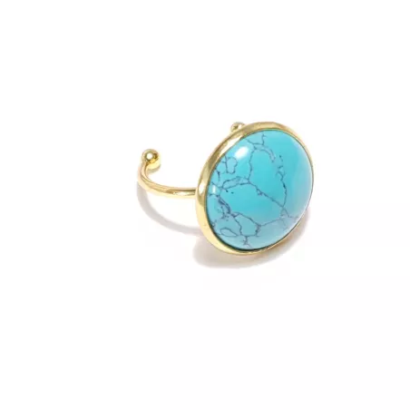 Bague Milet dorée en acier inoxydable avec cabochon turquoise bleue, vue produit