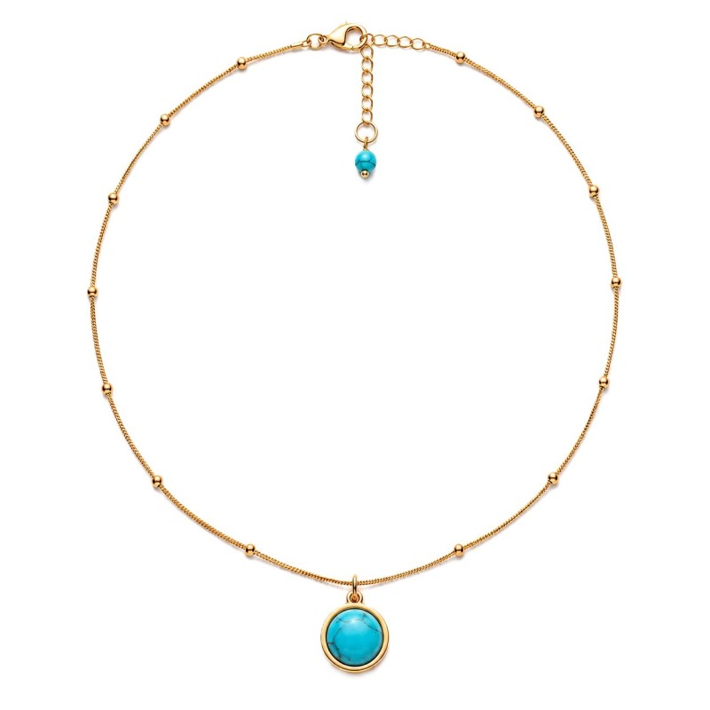Collier Séléné en acier inoxydable doré et turquoise sur fond blanc