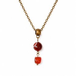Pendentif du collier Vintage en agate et tourmaline rouge