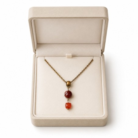 Pendentif du collier Vintage en agate et tourmaline rouge dans une boite
